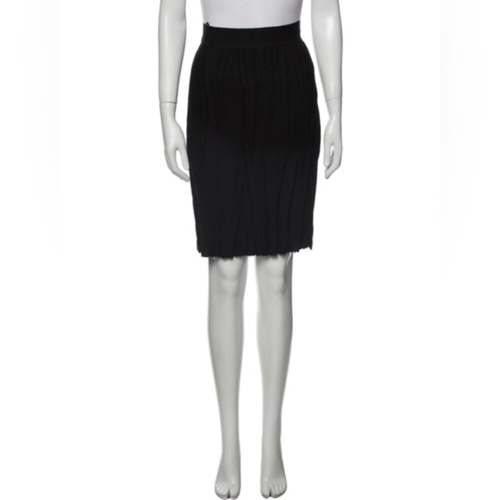Nili Lotan Size XS US 2 Black‎ Wool Pleated Raw Hem Knee Length Skirt USA Made